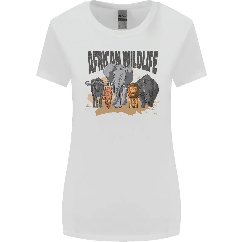 African Wildlife Elephant Lion Rhino Safari Womens Wider Cut T-Shirt Ribbed Striped Patterned