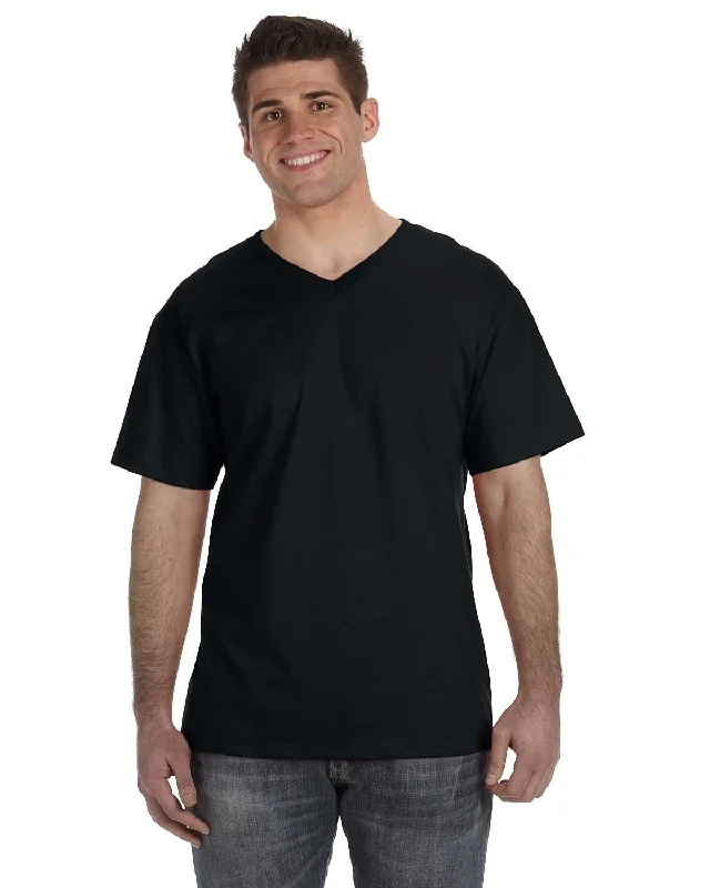 Fruit of the Loom 5 oz. 100% Heavy Cotton HD V-Neck T-Shirt | Black Cozy Warm Stylish