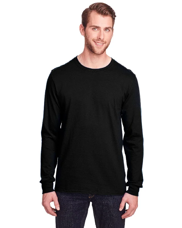 Fruit of the Loom Adult ICONIC Long Sleeve T-Shirt | Black Ink Terry Blend Velvet Blend Canvas Blend