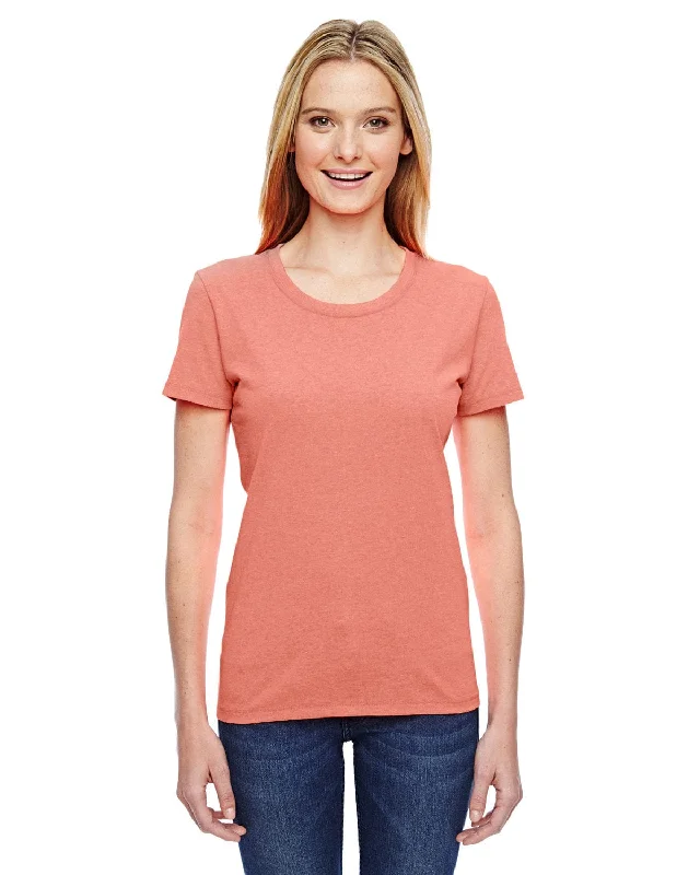 Fruit of the Loom Ladies Heavy Cotton T-Shirt | Retro Htr Coral Ribbed Striped Patterned