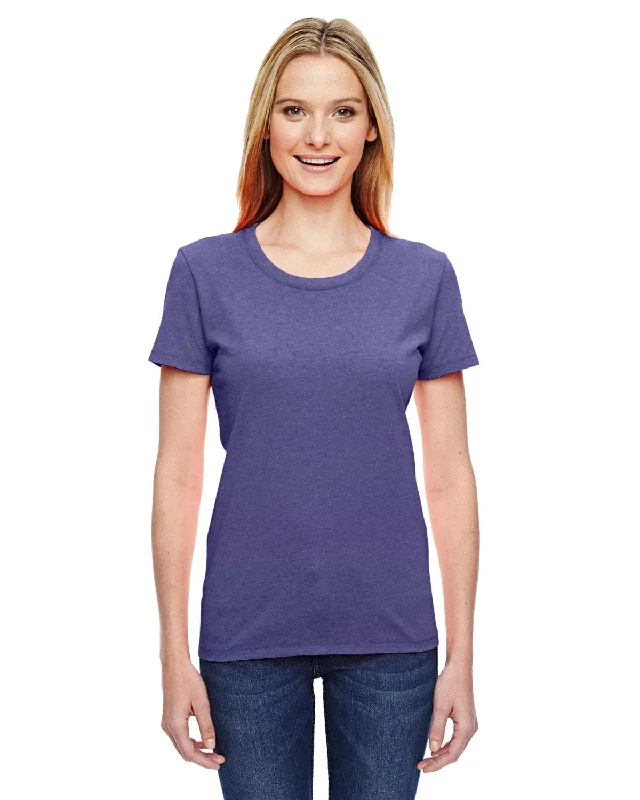 Fruit of the Loom Ladies Heavy Cotton T-Shirt | Retro Htr Purple Graphic T-Shirt Round Neck Polyester