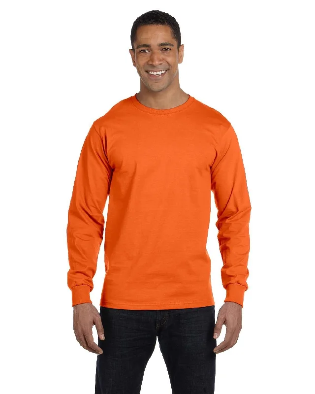 Gildan 50/50 Long Sleeve T-Shirt | Orange Collared Crew Neck Turtle Neck