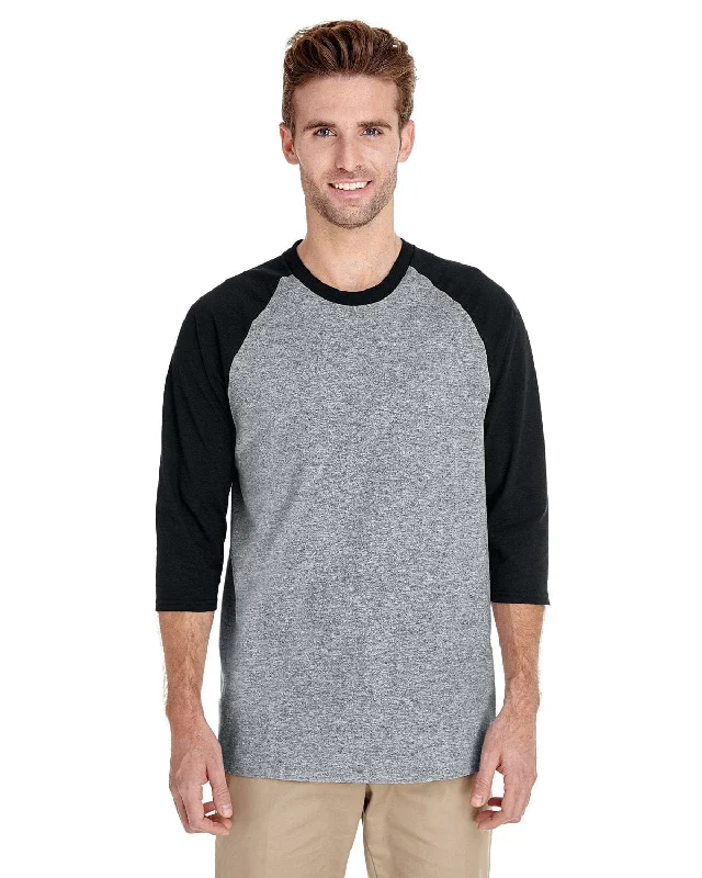 Gildan Heavy Cotton 3/4-Raglan Sleeve T-Shirt | Sport Grey/ Blk Handmade Hand-knitted Hand-woven