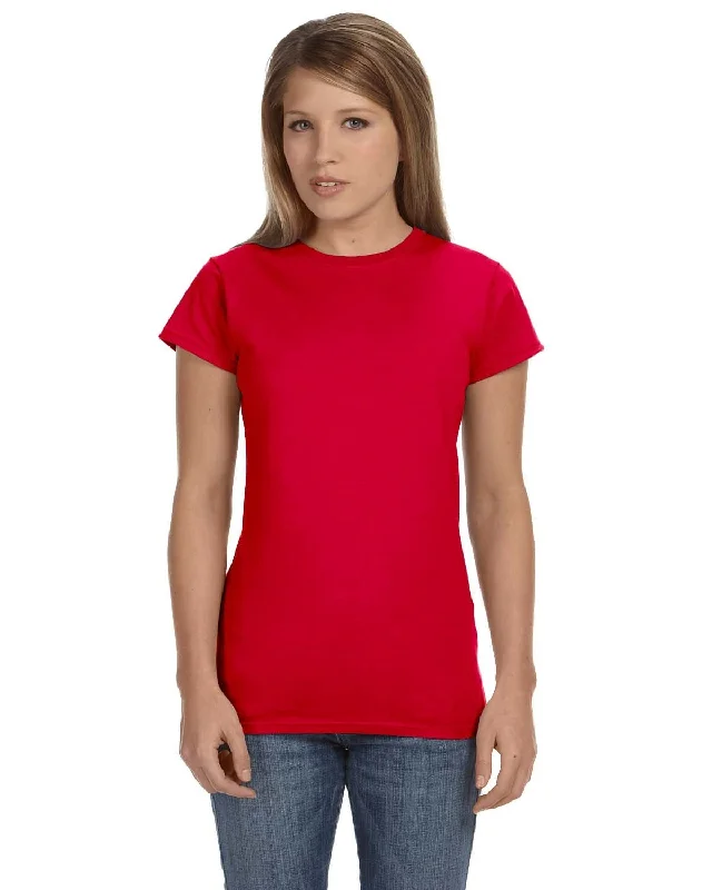 Gildan Ladies SoftStyle T-Shirt | Red Solid Color Striped Floral