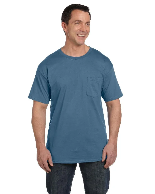 Hanes Beefy-T Pocket T-Shirt | Denim Blue Front Pockets Side Pockets Patch Pockets