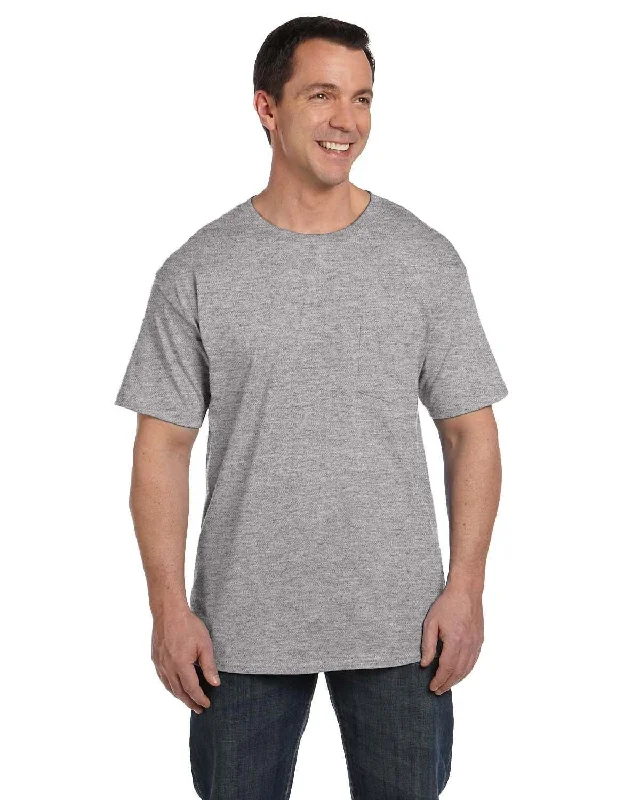 Hanes Beefy-T Pocket T-Shirt | Light Steel Thin T-Shirt Open Front Quick Dry