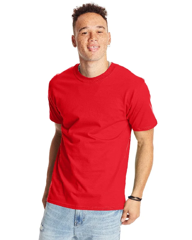 Hanes Beefy-T T-Shirt | Athletic Red Mesh Blend Leather Blend Suede Blend