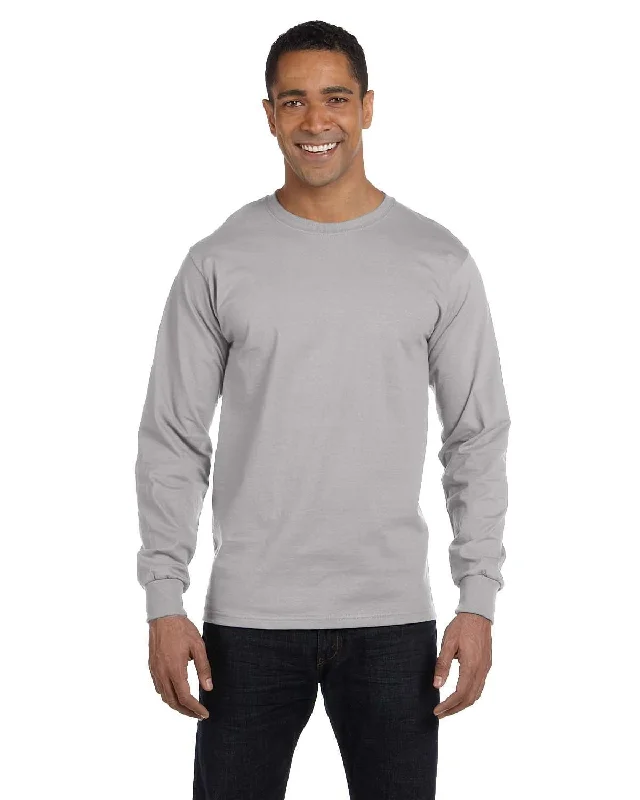 Hanes Long Sleeve Beefy-T T-Shirt | Light Steel Zippered Front Buttoned Front Snap Front