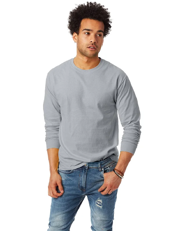 Hanes Tagless ComfortSoft Long Sleeve T-Shirt | Light Steel Fleece Fabric Down Fabric Feather Fabric