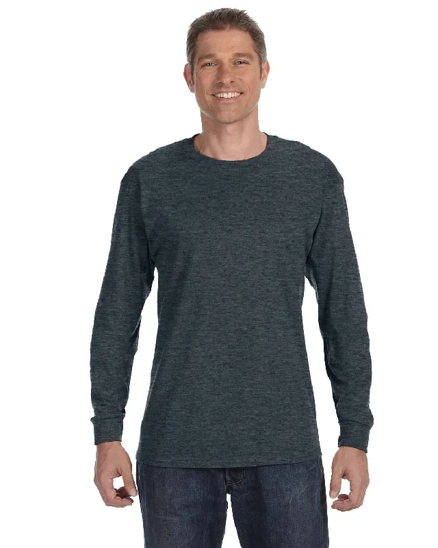 Jerzees DRI-POWER ACTIVE Long Sleeve T-Shirt | Black Heather Welt Pockets Slit Pockets Flap Pockets