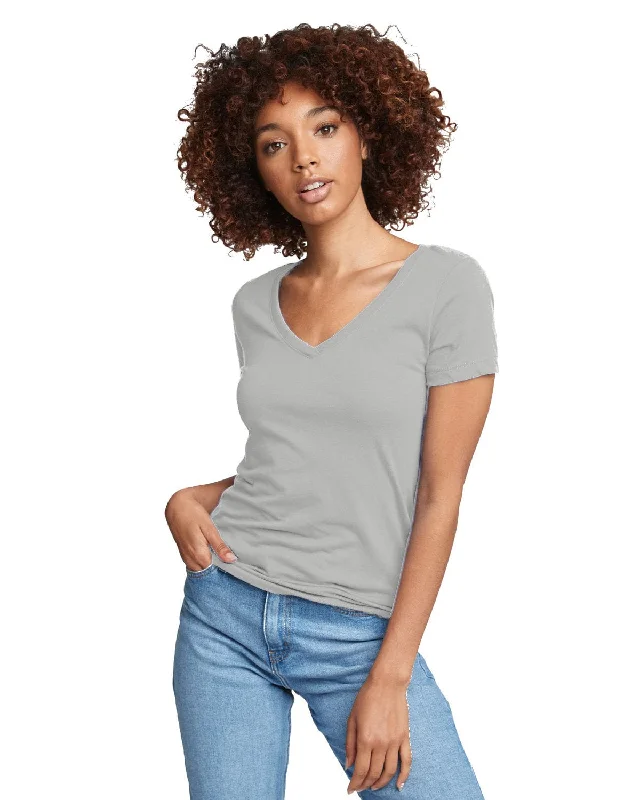 Next Level Ladies Ideal V-Neck Tee | Silver Thin T-Shirt Open Front Quick Dry