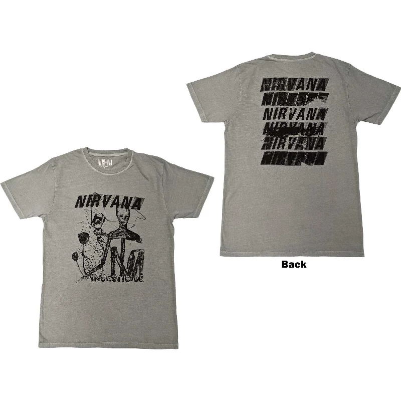 Nirvana | Official Band T-Shirt | Incesticide Stacked Logo (Back Print) Hooded Caped Shawl Collar