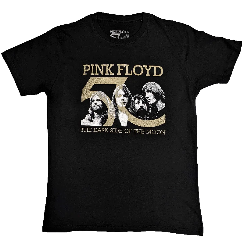 Pink Floyd | Official Band T-Shirt | Band Photo & 50th Logo Satin Blend Silk Blend Wool Blend