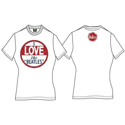 The Beatles Ladies Premium T-Shirt: I Love The Beatles (Back Print) Ribbed T-Shirt High Neck Heavyweight