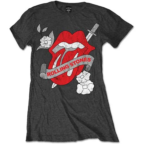 The Rolling Stones Ladies T-Shirt: Vintage Tattoo Striped Floral Plaid