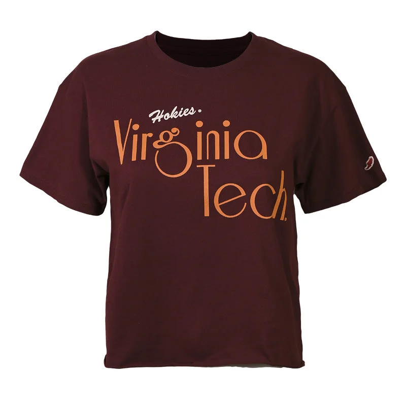 Virginia Tech Women's Clothesline Crop T-Shirt: Maroon Machine Wash Dry Clean Hand Wash