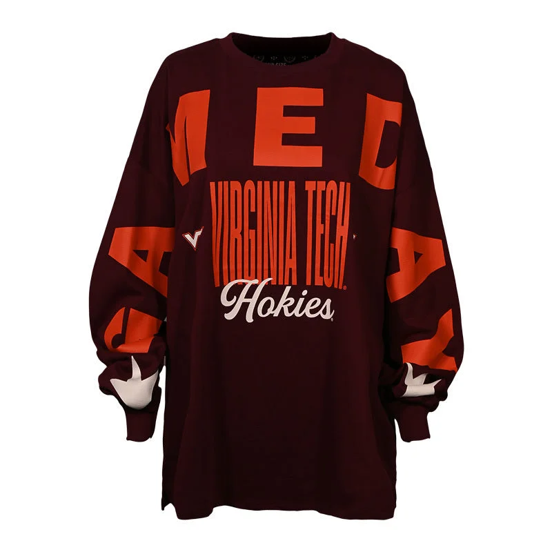 Virginia Tech Women's Gameday Long Sleeve T-shirt: Maroon One Size Striped Floral Plaid