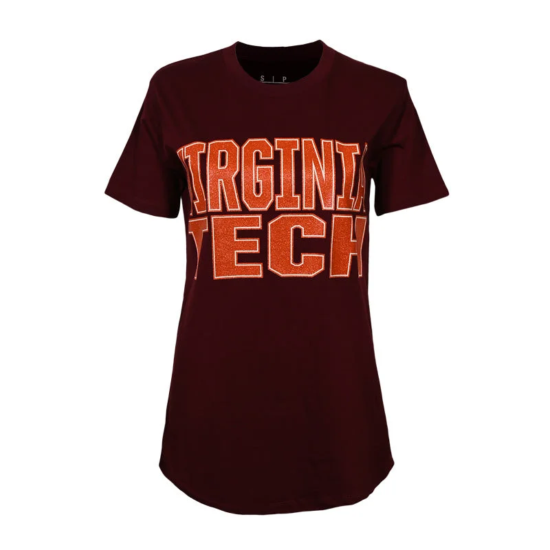 Virginia Tech Women's Glitter T-shirt: Maroon Striped Floral Plaid