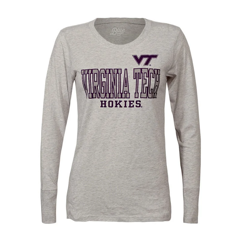 Virginia Tech Women's Long-Sleeved T-Shirt: Oatmeal Notch Collar Peter Pan Collar Cowl Neck