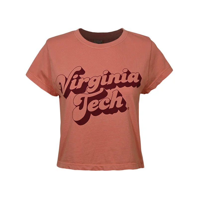 Virginia Tech Women's Montauk Crop T-shirt: Coral Houndstooth Herringbone Solid