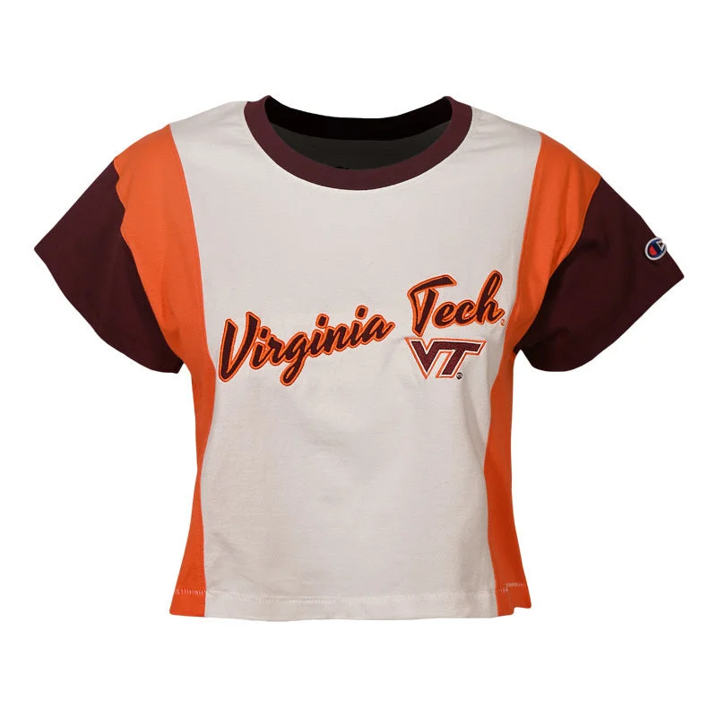 Virginia Tech Women's Super Fan Crop Panel T-Shirt by Champion Chenille Fabric Brocade Fabric Lace Fabric