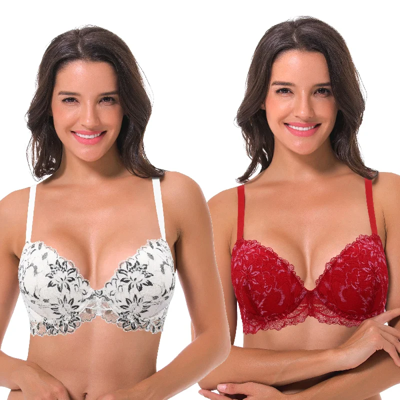 Women's Underwire Plus Size Push Up Add 1 and a Half Cup Lace Bras Comfortable Bralette Style