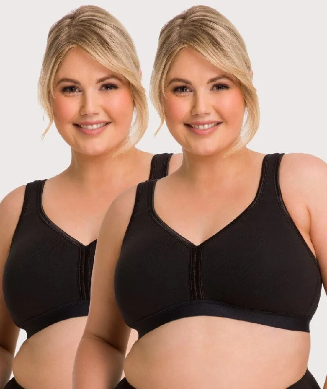 Ava & Audrey Faye Cotton Wire-free Support Bra 2 Pack - Black Trendy Sports Bra