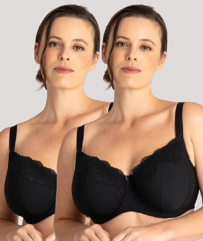 Ava & Audrey Jacqueline Full Cup Underwired Bra 2 Pack - Black Soft Cotton Bra