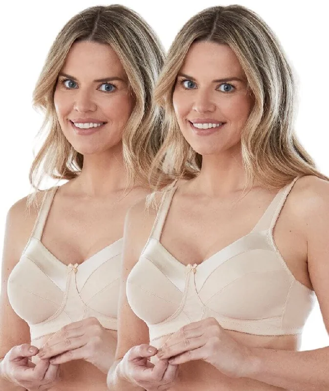 Bestform Satin Trim Wire-Free Cotton Bra With Unlined Cups 2 Pack - Nude Comfortable Active Bra