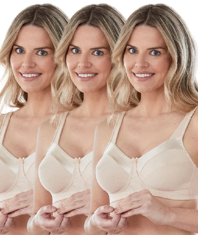 Bestform Satin Trim Wire-Free Cotton Bra With Unlined Cups 3 Pack - Nude Push-Up Wireless Bra