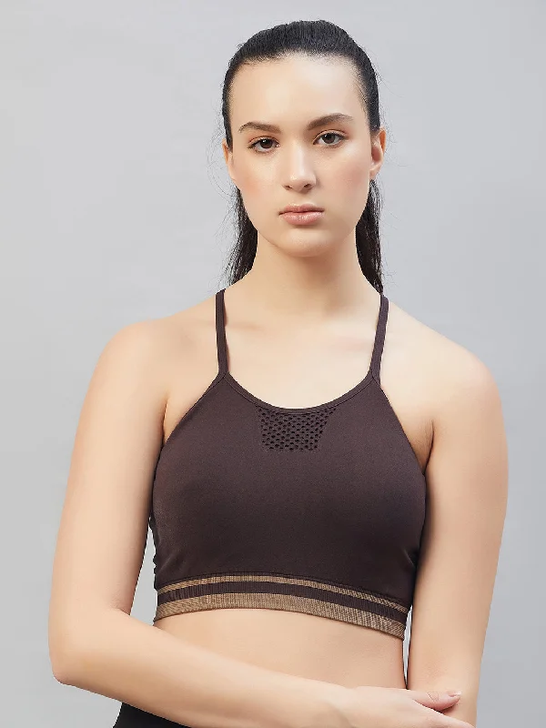 C9 Airwear seamless Women`s  Sports Bra with Thin Straps and Mesh - Black Coffee Elegant Cotton Bra