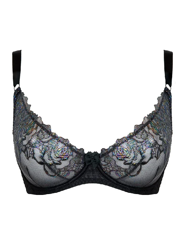 Curvy Kate Stand Out Scooped Plunge Bra Black Sparkle Soft Strapless Bra