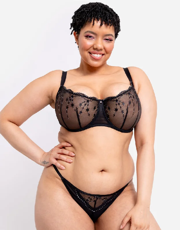 Curvy Kate Stardust Balcony Bra Black Sparkle Minimalist Wireless Bra