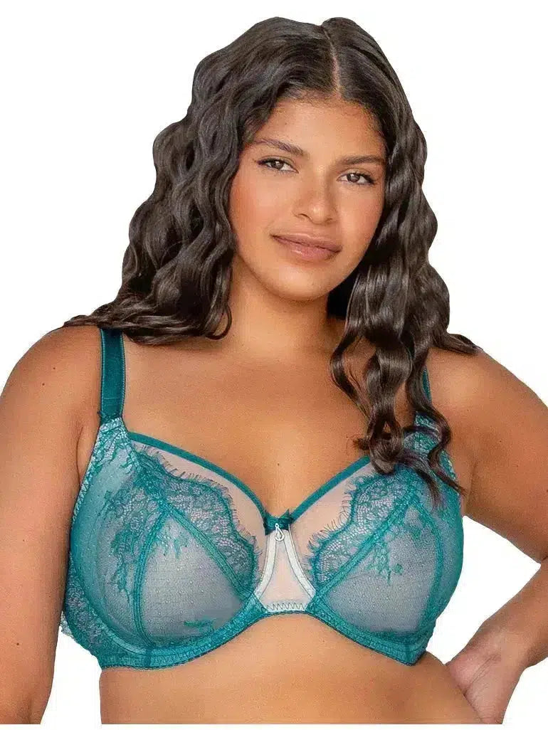 Dark Teal Ava See-Thru Lace Bra Active Support Bra