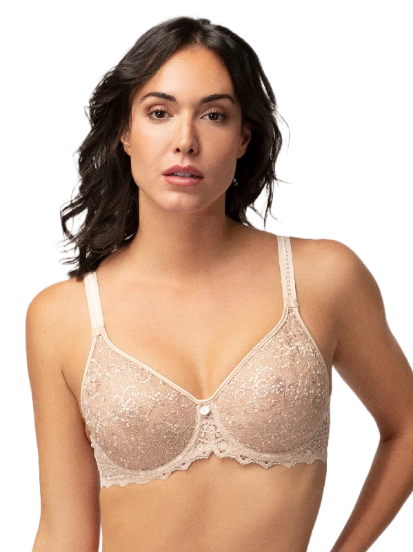 Creamy Beige Cassiopee Seamless Embroidered Full Cup Bra Active Support Bra