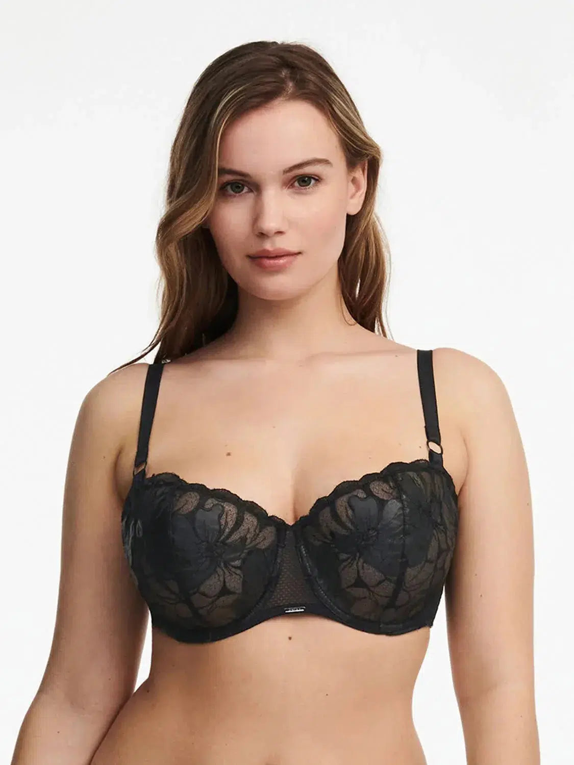 Fleurs Signature Black Leather Demi Bra Sleek Push-Up Bra