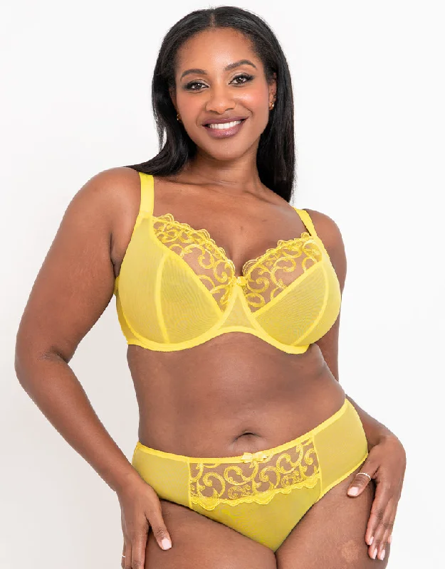 Flirtelle Alice Balcony Bra Sunshine Yellow Floral Lace Bra