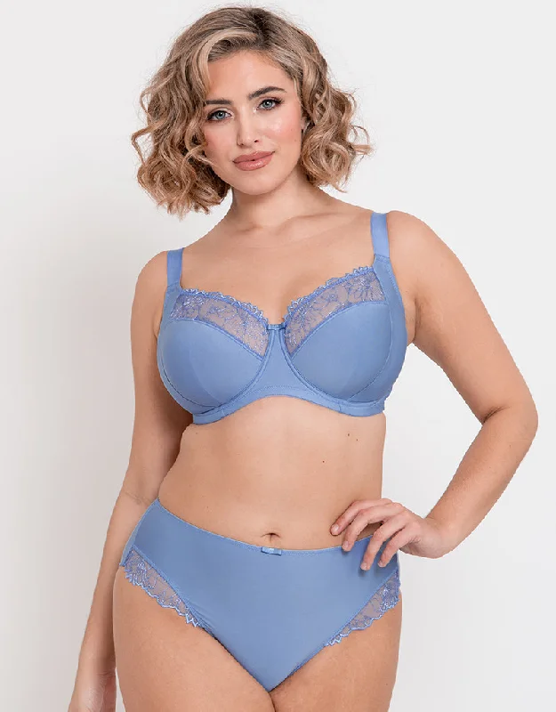 Flirtelle Emilie Full Cup Side Support Bra Hydrangea Blue Comfortable Lace Bralette