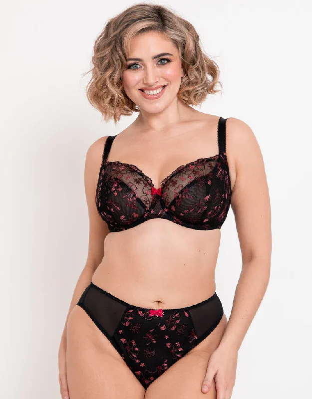 Flirtelle Rosie Balcony Bra Black/Pink Minimalist Wireless Bra