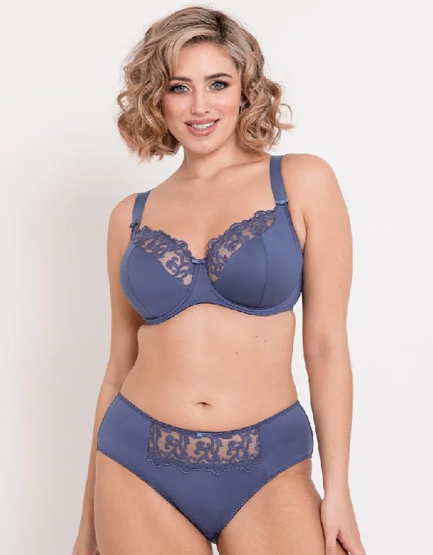 Flirtelle Swirl Balcony Bra Denim Blue Elegant Lace Lingerie