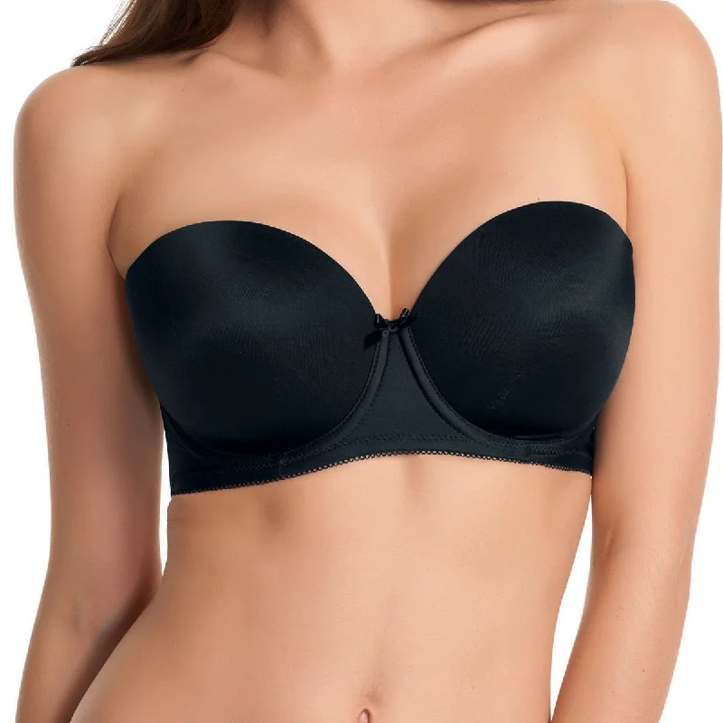 Freya Deco Underwire Molded Strapless Bra, Black Soft Lace Bra