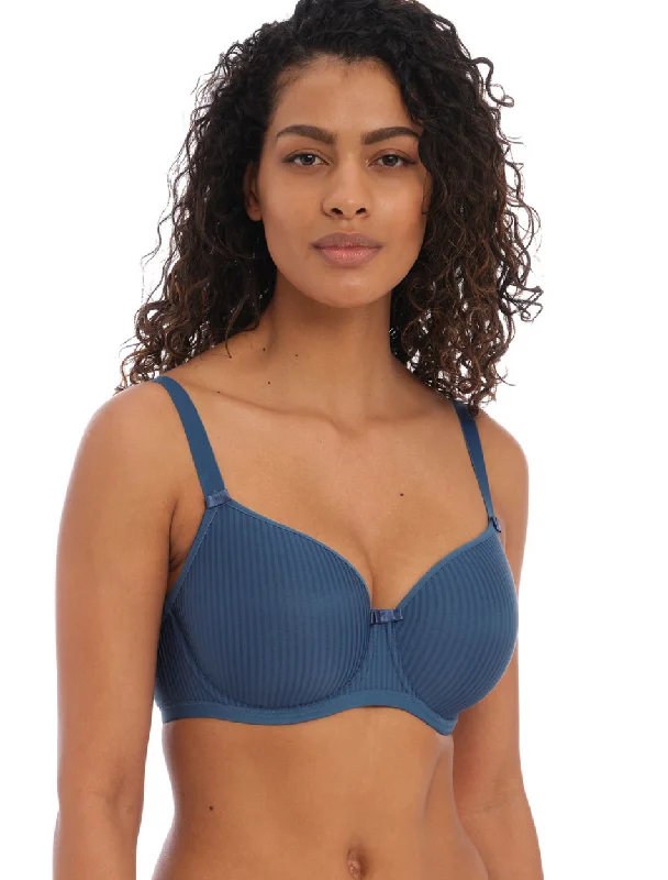 Freya Idol Underwire Molded Balcony Bra, Vintage Denim | Denim Blue Freya Idol Bras Chic Satin Bra