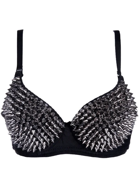 Spiked Punk B Cup Studs Rivet Party Club Rave Underwire Sport Bras Top Grey Sexy Underwire Bra