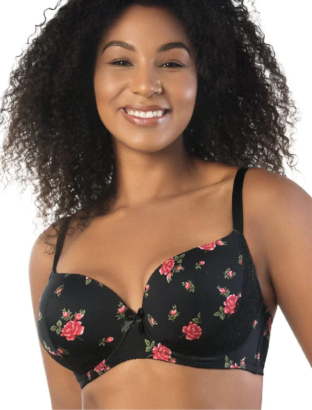 Parfait Casey Plunge Molded Underwire Bra, Black/Rose print | Parfait Casey Black Rose | Floral Parfait Casey Active Support Bra