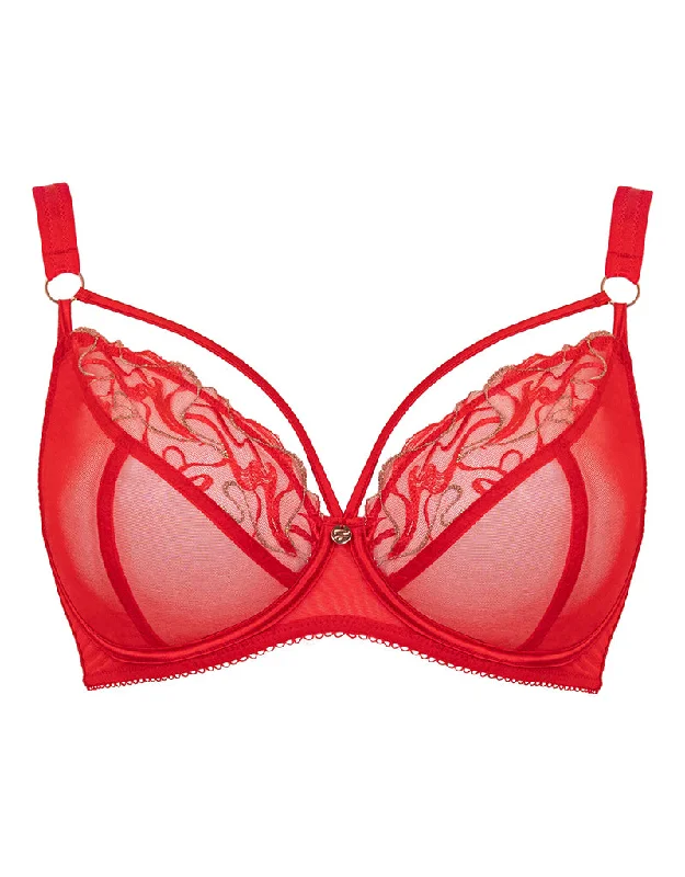 Scantilly Fascinate Plunge Bra Poppy Red Sexy Lace Bralette