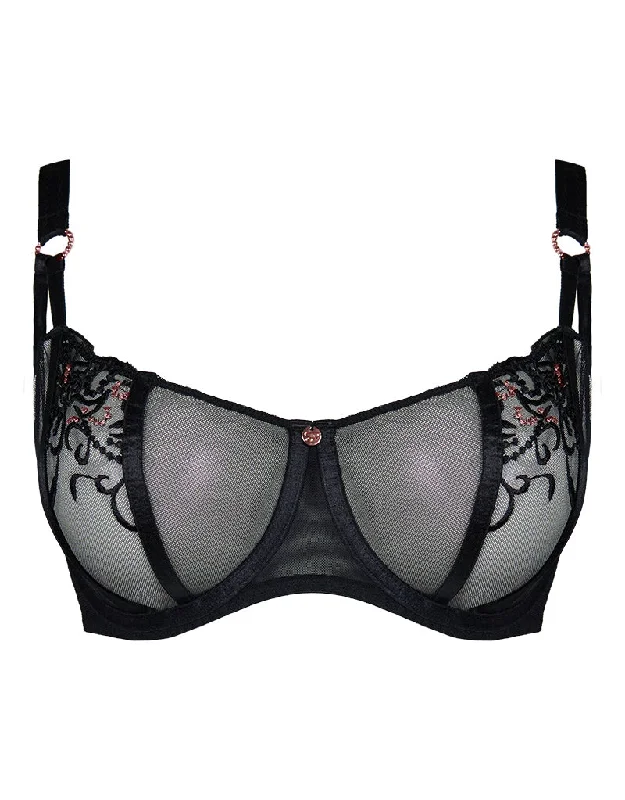 Scantilly Ornate Balcony Bra Black Lacy Underwire Bra