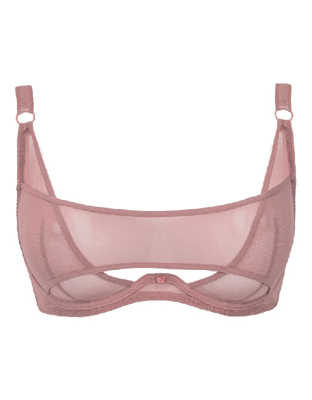 Scantilly Peep Show Deep Plunge Bra Dusty Rose Soft Mesh Bralette