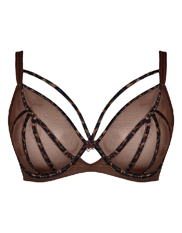 Scantilly Senses Plunge Bra Leopard Brown Sporty Wireless Bra