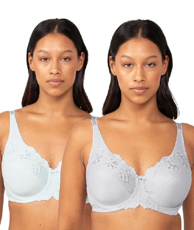 Triumph Embroidered Minimiser Bra 2 Pack - Green/Grey Supportive Cotton Bra