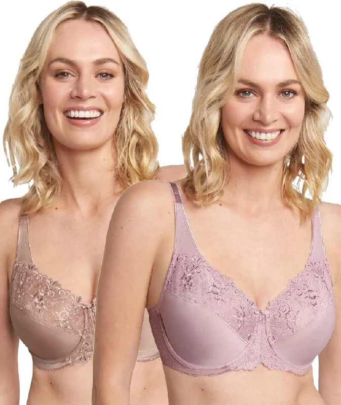 Triumph Embroidered Minimiser Bra 2 Pack - Lilac/Chocolate Mousse Contour Bra Style